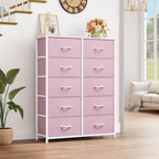 YITAHOME 10 Drawer Dresser - Fabric Storage Tower, Organizer Unit for Bedroom, Living Room, Hallway, Closets - Sturdy Steel Frame, Wooden Top & Easy Pull Fabric Bins, Pink - color: Pink, style: 10-Drawer
