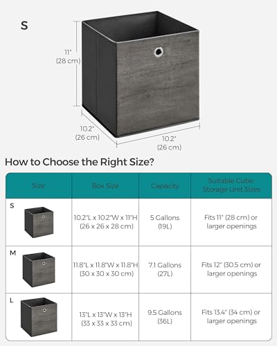 SONGMICS Storage Cubes, Set of 6 Storage Bins with Handles, Foldable Oxford Fabric and Non-Woven Fabric Storage Boxes, 10.2 x 10.2 x 11 Inches, Fit Cube Storage Unit, Misty Gray URFB126G01 - color: Misty Gray, size: 6 Pack (10.2"L x 10.2"W x 11"H)