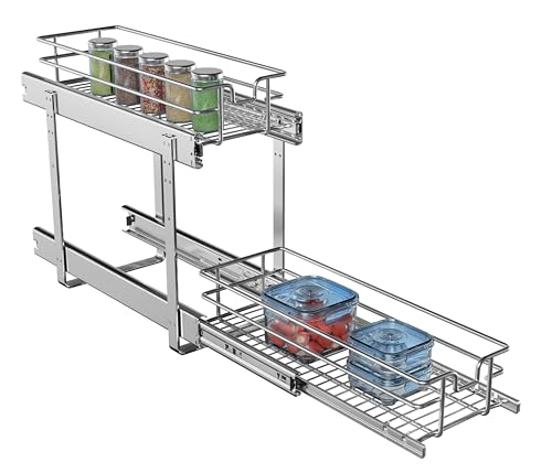 JOWBOOW 2-Tier Individual Cabinet Pull Out Shelves (9" W x 22" D), Slide Out Kitchen Panty Narrow Cabinet Storage Sliding Shelves - size: 9 x 22 Inch