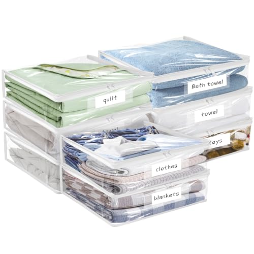 Plastic Storage Bags with Easy-Glide Zipper, Pack of 8, Durable Clear Vinyl Zippered Storage Bags for Clothes Sweaters Comforters Blankets Sheets Bedding (14.2 x 12 x 3.2 Inch, White) - color: White, size: 14.2 x 12 x 3.2 Inch - 8 Pack