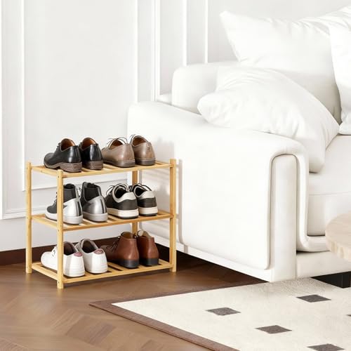 Small Shoe Rack, Multipurpose 3 Tier Shoe Organizers Rack，Small Bamboo Shelfs for Shoes, Plants, Books, Living Room, Hallway Bedroom, Bathroom (3 Tier) - size: 3 Tier