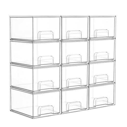 Vtopmart 12 Pack Small Clear Stackable Storage Drawers, Acrylic Bathroom Makeup Organizer, Plastic Storage Bins For Vanity, Undersink, Kitchen Cabinets, Pantry, Home Organization - style: 12pack-Clear