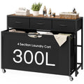 Laundry Sorter, Rolling Laundry Hamper with 4 Section Pull-Out Bags, 300L Large Laundry Basket Organizer with 3 Drawers, Laundry Hamper with Wheels for Laundry Room Organization, Bathroom, Bedroom - size: 300 L
