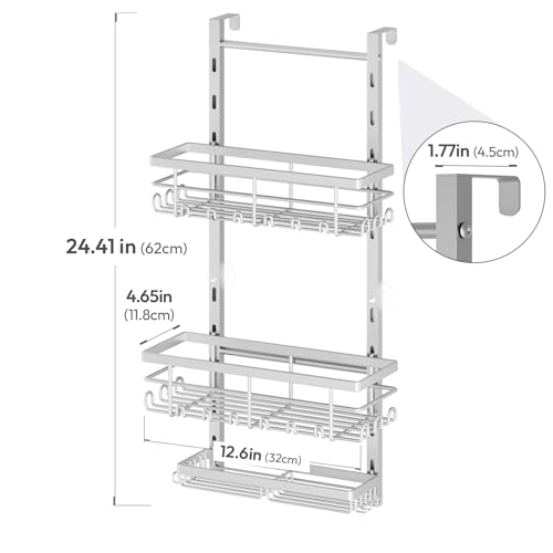 SWTYMIKI Over The Door Shower Caddy - 3 Tier Rustproof Hanging Shower Organizer with Adjustable Shelves, 28 Hooks & Soap Holder, Hanging Shower Rack Storage for Bathroom Accessories, Silver - color: Silver-3 Tier