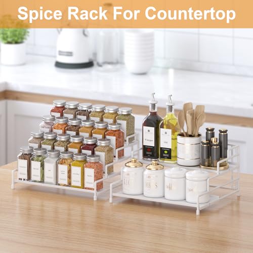 RUILALIFE 4-Tier-Spice-Rack-Organizer-for-Cabinet, Adjustable Depth Spice Holder Shelf For Countertop Pantry Cupboard, Metal Tiered Seasoning Organizer,Display Shelf Riser (White-2 Pack) - color: White-2 Pack