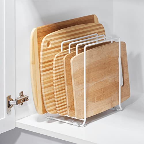 mDesign X-Large Steel Storage Tray Organizer Rack for Kitchen Cabinet - Divided Holder with 5 Slots for Skillets, Frying Pan, Pot Lids, Cutting Board, Baking Sheets - Concerto Collection - White - color: White, size: Pack of 1