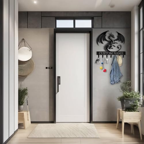 Custom Dragon Design Metal Wall Key Holder, Adhesive Key Rack Hook Organizer for Living Room Bedroom - color: 08 Dragon