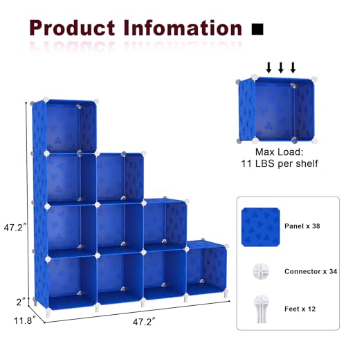 UNKU Cube Storage Organizer, 10 Cube Closet Organizer Storage Shelves, DIY Stackable Bookcase, Clothes Organizer Shelf for Closet, Bedroom, Living Room, Cabinet, Home, Office, Blue - color: Blue, size: 10cube