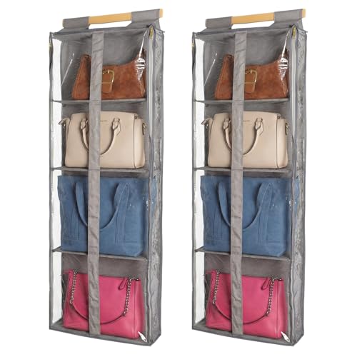 Silkfly 2 Pack Hanging Purse Organizer for Closet Clear Handbag Storage Hanger with Zipper Holder over The Door Wardrobe Tote Bag Storage Holder for Bedrooms Living Room (Brown) - color: Brown