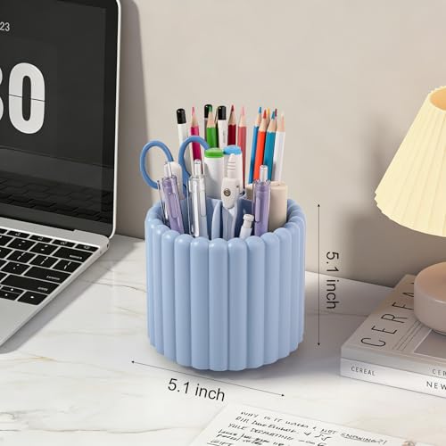 Anyoifax 360° Rotating Pen Holder 7 Slots Desk Organizer Removable Pencil Cup Plastic Art Supplies and Accessories Desktop Storage Box Caddy for Office, School, Home (Blue) - style: Stripe Blue