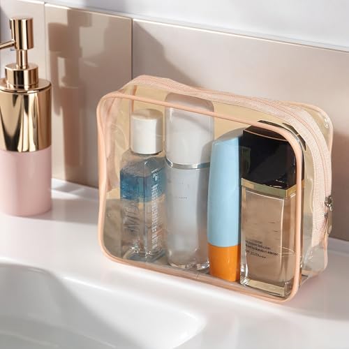 6 Packs Clear Cosmetics Bags for Women Men Waterproof Toiletry Bags PVC Makeup Bags Organizer Case with Zipper for Travel Bathroom (6 Pink Colors) - color: 6 Pink Colors