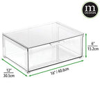 mDesign Plastic Stackable Closet Storage Organizer Bin Containers with Front Pull Drawer for Cabinet, Desk, Shelf, Cupboard, or Dresser Organization - Lumiere Collection - Clear - size: 16 x 12 x 6 (Pack of 1)