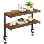 IBUYKE Clamp on Desk Shelf, 22.8” Large Desk Extender Shelves,Tool-Free Flexible Repositioning and Adjustable 2-Tier Storage Shelves for Desktop Accessories Below Desk TMZ010H - color: Brown