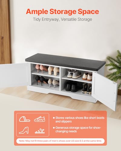 VEVOR Shoe Storage Bench with Padded Cushion & 2 Barn Doors, Entryway Bench 39.4 x 14.0 x 18.1 Inches, for Entryway, Hallway, Living Room, Bedroom - size: 2 Barn Doors