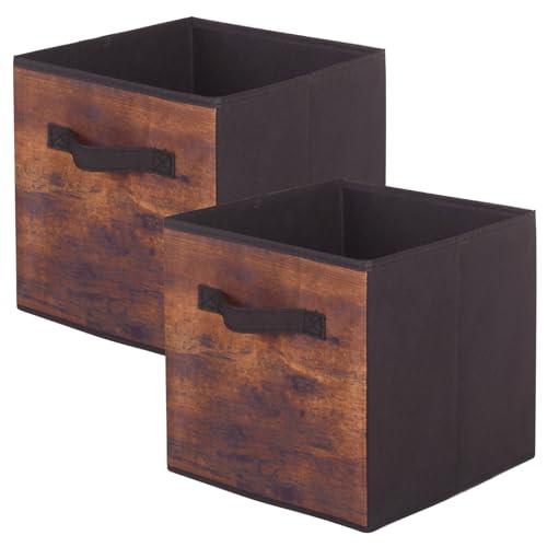 PowerKing Collapsible Storage Cubes with Handles, Fabric Foldable Bins for Closet Shelves, Durable Organization Storage Bins, 10.5'' x 11'' x 10.5'' (2Pack, Vintage Wood Grain) - color: Vintage Wood Grain, size: 2Pack