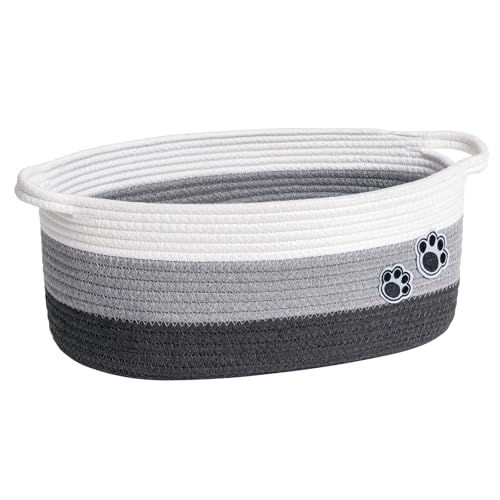 Dog Toy Basket Gift Basket Empty, Woven Storage Baskets for Towels, Cute Dog Storage Bins with Handles, Small Cotton Rope Baskets for Shelf, 13.6"x 10" x 6", Mixed-Gray - color: Grey, size: 13.6"L x 10"W x 6"H