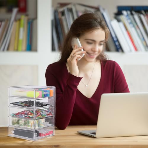 BTSKY Clear Acrylic Storage Organizer with Drawers, 5-Layer Desktop Organizer for Office Essentials, Multi-Purpose Stackable Container for Bathroom Vanity, Desk Makeup Jewelry Container Storage Box - size: 5-layer