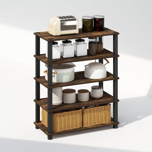 Furinno Turn-S-Tube Storage Shelves Set of 2, 3-Tier Stackable Standing Shelf, Open Corner Shelf, for Organization and Storage, Living Room, Garage, Home Office, Amber Pine - color: Amber Pine/Black, size: 3-Tier (Set of 2)