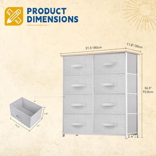 DWVO Fabric Dresser for Bedroom, Tall Dresser with 8 Drawers, Storage Tower with Fabric Bins, Chest of Drawers for Closet & Living Room - Sturdy Steel Frame, Wooden Top - color: Cool Grey, style: 8-Drawer