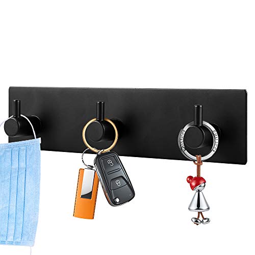 Picowe Key Holder for Wall Decorative, Adhesive Stainless Steel Key Hooks, Key Hanger Key Organizer for Wall, Towel Hook Coat Hanger for Entryway Hallway Kitchen(Three Rows,Black 1PCS) - color: Black