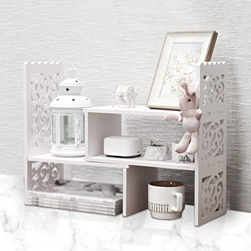 MASAKA B&W - Kawaii Storage Desktop Organizer for Your Desk Space, Double H Plants Display Shelf, Home Office Storage Rack Adjustable Stackable for Office, Dormitory (White*09) - color: White*09