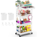 Goovilla 4 Tier Rolling Utility Cart Organizer with Removable Drawer, Stable and Sturdy White Rolling Storage Carts with 2 Lockable Wheels for Bathroom, Kitchen, Snack, Craft, Makeup, Baby Essentials - size: 4 Tier, style: White