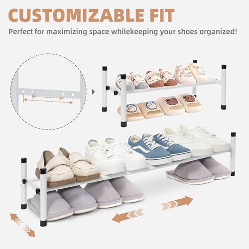 STORAGE MANIAC Expandable Shoe Rack, 4 Pairs Stackable Small Shoe Rack, Metal Adjustable Shoes Organizer for Closet, Entryway, Hallway, Garage, Front Door, Shoes Shelves, White 1 Tier - color: White, size: 1 Tier