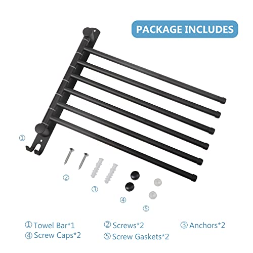Space Saving Towel Rack JSVER Black Space Saving Towel Holder, Towel Rack Wall Mounted, Swivel Hand Towel Holder, 6-Arms Towel Bar, Towel Racks for Bathroom - color: Black 6 Arms
