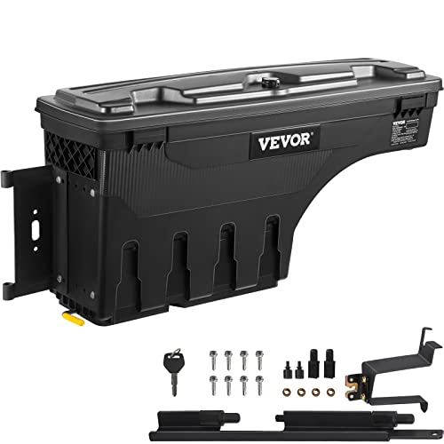 VEVOR Truck Bed Storage Box, Lockable Lid, Waterproof ABS Wheel Well Tool Box 6.6 Gal/20 L, Compatible with Chevrolet Silverado 1500 GMC Sierra 1500 2019-2020, Driver Side, Black - size: Driver Side, style: Chevrolet Silverado