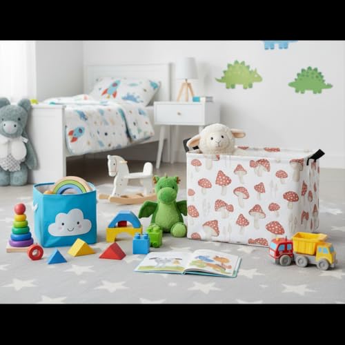HIYAGON Rectangular Kids Basket Baby Girl Basket Fabric Storage Bin Organizer Box Room Decor(Mushroom) - color: Mushroom