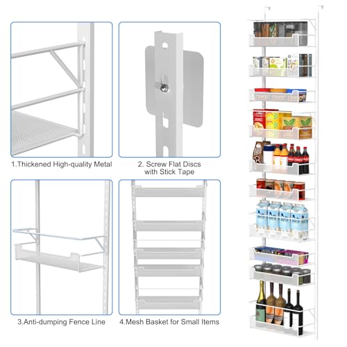 VyGrow Over the Door Pantry Organizer, 10-Tier Over the Door Organizer with Adjustable Basket, Pantry Door Organization for Pantry Kitchen Storage Room Spice Rack, White - color: White, size: 16.5"W 10-Tier