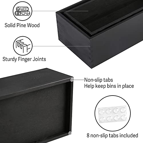 LotFancy Bathroom Decor Box, 2 Pack Wooden Toilet Paper Holder, Black Toilet Tank Storage Basket, Farmhouse Rustic Back of Toilet Tray - color: Black