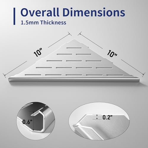 10'' Corner Shower Shelf 2PCS, 304 Stainless Steel Grout in Shelves for Tiled Wall, Recessed Bathroom Shelves (10'', Silver) - color: Silver, size: 10''