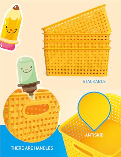 WYT 6-Pack Plastic Small Shelf Storage Weave Baskets Organizing for Cabinets and Pantries, Yellow - color: Yellow, size: 6-Pack