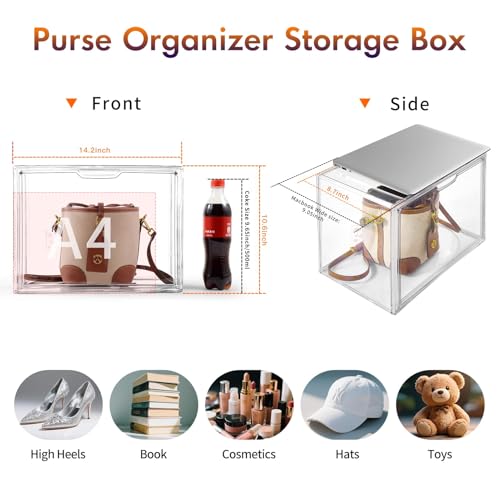 starogegc 3Pack Clear Plastic Handbag Storage Organizer for Closet, Acrylic Display Case for Handbag and Purse, Purse Organizer for Closet with Magnetic Door for Book, Toys, Hat - size: 3