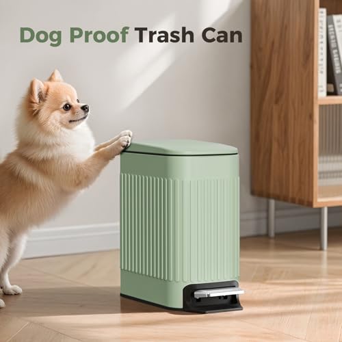 TrashAid Slim Bathroom Trash Can with Lid Soft Close, 6 Liter/1.6 Gallon Stainless Steel Small Garbage Can with Removable Inner Bucket, Step Pedal, Slim Wastebasket for Toilet, Office, Bedroom, Green - color: Green