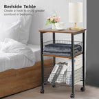 Hadulcet Small End Table, 3-Tier Side Table with Storage Basket, Industrial Style Side End Table for Living Room Bedroom Kitchen Bathroom, Rustic Brown