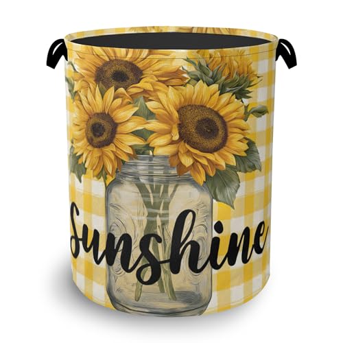 Retro Sunflowers Laundry Hamper,Sunshine Dirty Clothes Laundry Basket with Handles Waterproof Oxford Cloth Storage Basket for College Dorms Bathroom Bedroom 16" x 20.8" - color: Retro Sunflowers Sunshine