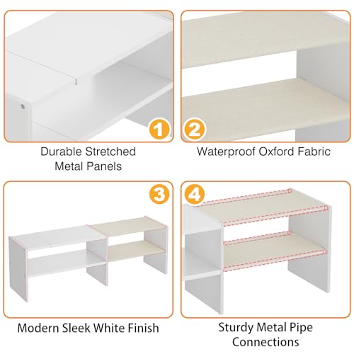 X-cosrack Long White 11.02″Shoe Rack for Closets, Stackable and Expandable Shoe Organizer, Suitable for Entryways, Garages, Storage Shelves Made of MDF, Oxford Cloth and Iron - size: 1 Pack 2 Tier Long