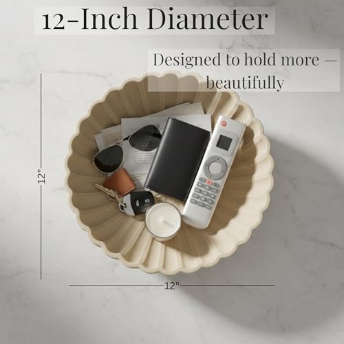 Sand Beige | Fruit Bowl | Large Decorative Concrete Bowl Design for Modern Home Decor | 12 Inch Key Bowl and Entryway Organizer | Fruit Basket for Kitchen Counter | Frutero Moderno para Cocina - color: Sand Beige