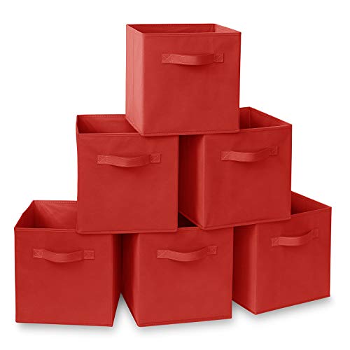 Casafield Set of 6 Collapsible Fabric Cube Storage Bins, Red - 11" Foldable Cloth Baskets for Shelves, Cubby Organizers & More - color: Red, size: 10.5" x 10.5" x 11"