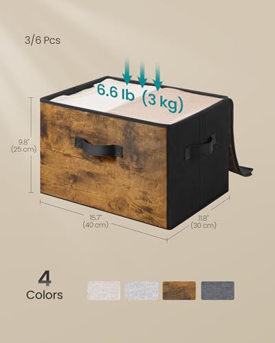 SONGMICS Foldable Storage Organizer Boxes, Set of 3 Storage Basket Bins with Lids, Handles, Clothes Organizer, 15.7 x 11.8 x 9.8 Inches, Non-Woven Fabric, Ink Black URYZ103B01 - color: Ink Black, size: 3 Pack (15.7''L x 11.8''W x 9.8''H)