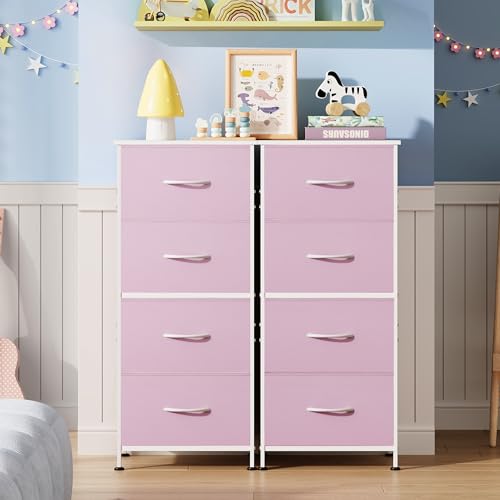 WLIVE Dresser with 4 Drawers, Storage Tower, Organizer Unit, Fabric Dresser for Bedroom, Hallway, Entryway, Closets, Sturdy Steel Frame, Wood Top, Easy Pull Handle,A-Pink - color: A-pink
