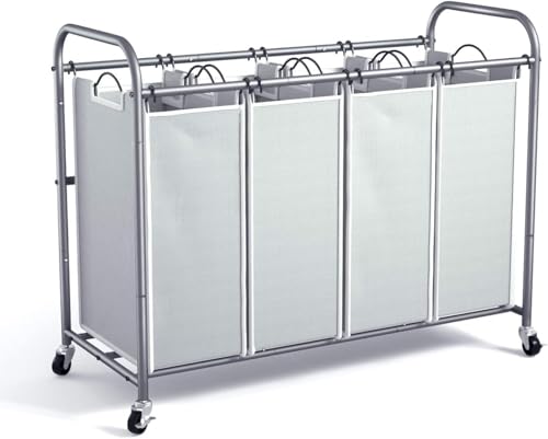 ROMOON Laundry Hamper Sorter Cart: 4-Section Organizer with Heavy-Duty Lockable Wheels and Removable Bags | 180L Rolling Laundry Basket for Dirty Clothes in Laundry Room or Small Spaces (Gray) - color: gray