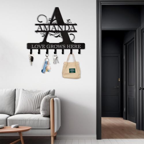 Dyoart Personalized Key Holder for Wall, Custom Name Key Hooks for Wall Organizer, Customized Anniversary Housewarming Gifts Key Rack Wall Mount for Front Door Hallway Bedroom Decor - color: 03 Monogram