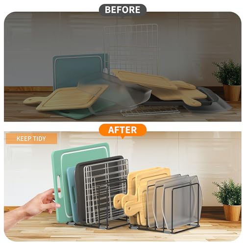 Cutting Board Organizer, Kitchen Cabinet Organizer, Divided Rack with 5 Slots for Baking Trays, Cutting Boards - Cookie sheet Organizer Inside Cabinet, Baking Sheets Holder (large) - style: 1PC(Large)
