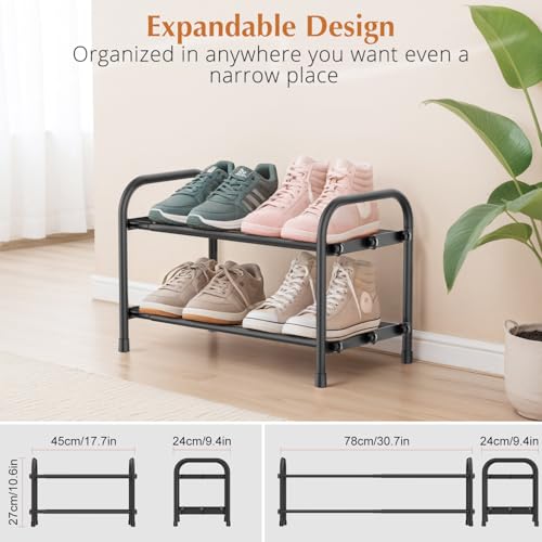 INSMART 2-Tier Expandable Shoe Rack:Stackable and Adjustable Shoes Organizer Storage Shelf, Sturdy and Durable Metal Structure Free Standing Shoe Rack for Closet Entryway Doorway - color: Black, size: 2-Tier