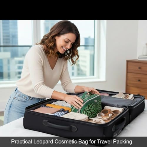 Travel Makeup Bags Organizer for Women: 3 Pcs Set Cosmetic Bag - Large Make up Bag with Compartments - Flat Open Waterproof Leather Toiletry Bags for Skincare, Brushes & Travel Essentials - Green - color: 09-Green