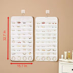Wardrobe Jewelry Storage Bag, 15.7 Inch x 32.7 Inch 80 Pockets White Cloth Hanging Hangers Transparent Grids for Necklace Organizers (white)