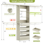 Aheaplus Closet System with Drawers, Wood Closet Organizer System with 4 Hanging Rods & Top Shelves, Walk-in Closets Organizer Wardrobe Clothes Rack, Cut Fits Spaces 4-9FT. Wide, White Oak - color: White Oak-1Set